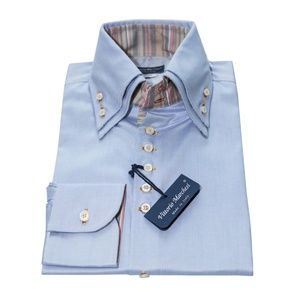 Designer Shirt for Men, Made in Italy, Size 15/38, Light Blue, Slim Fit